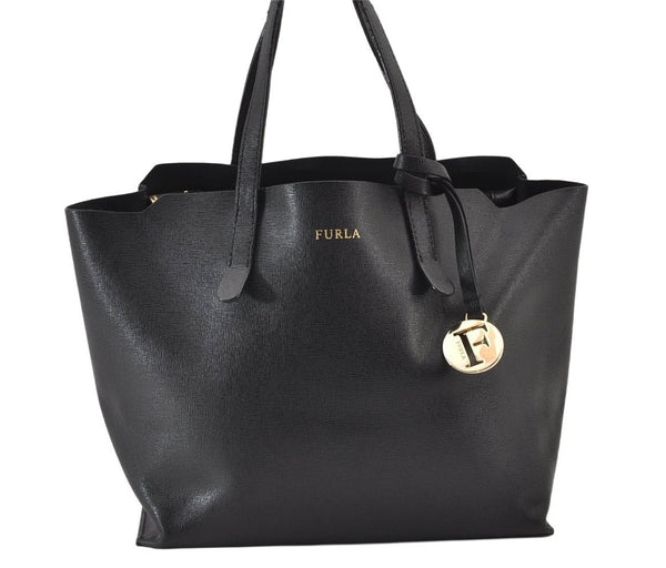 Authentic FURLA Vintage Leather Shoulder Tote Bag Black 1167K