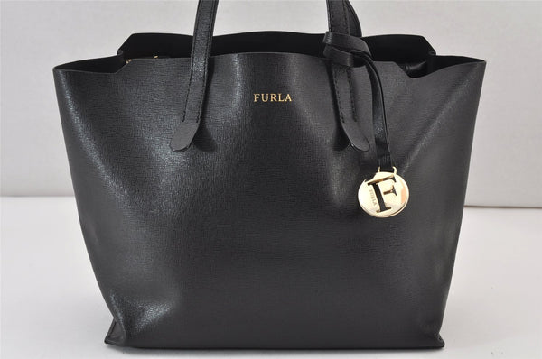 Authentic FURLA Vintage Leather Shoulder Tote Bag Black 1167K