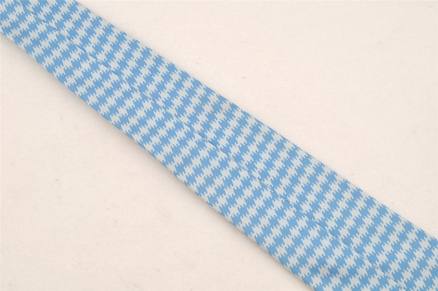 Authentic HERMES Tie Necktie Houndstooth Pattern Silk 5379OA Light Blue 1168I