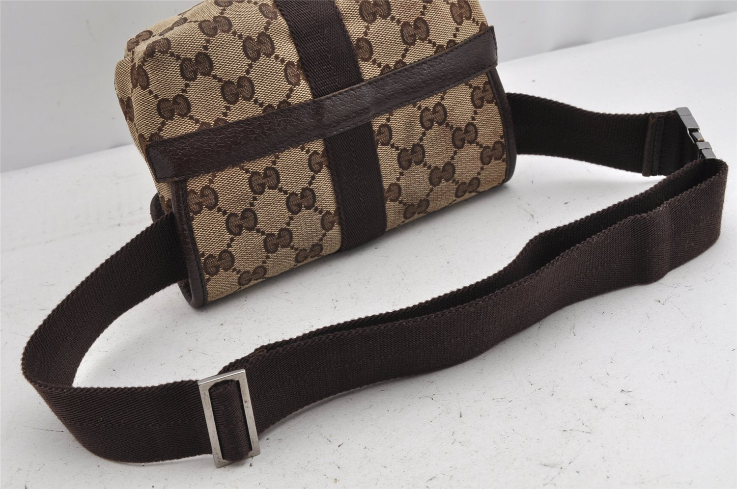 Authentic GUCCI Vintage Waist Body Bag GG Canvas Leather 131236 Brown 1168K