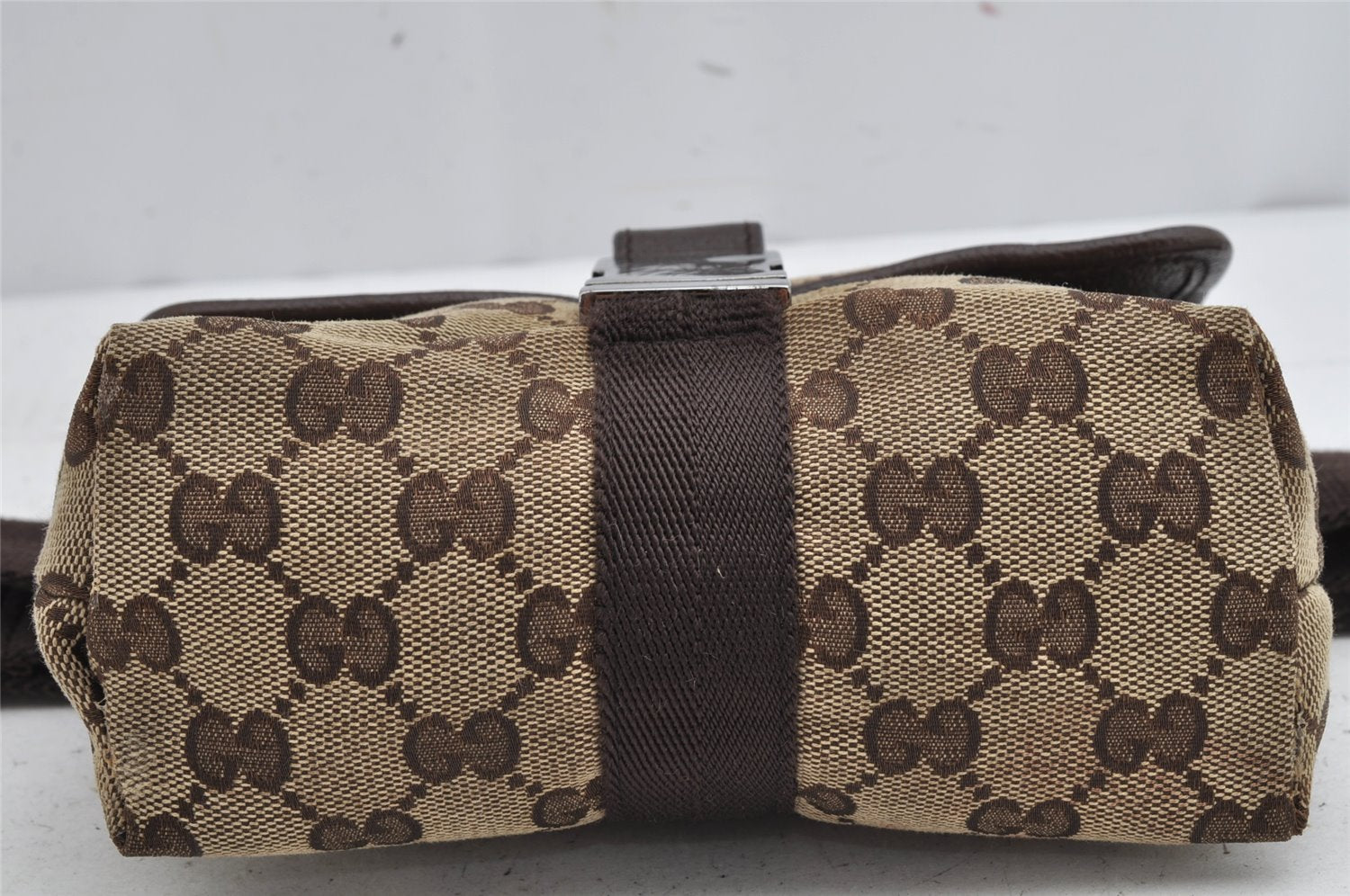 Authentic GUCCI Vintage Waist Body Bag GG Canvas Leather 131236 Brown 1168K