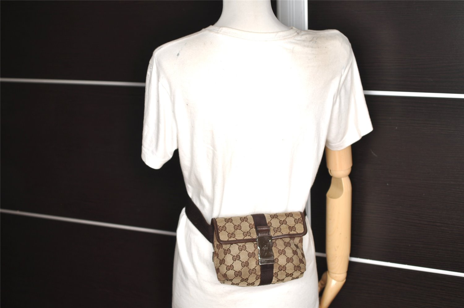 Authentic GUCCI Vintage Waist Body Bag GG Canvas Leather 131236 Brown 1168K