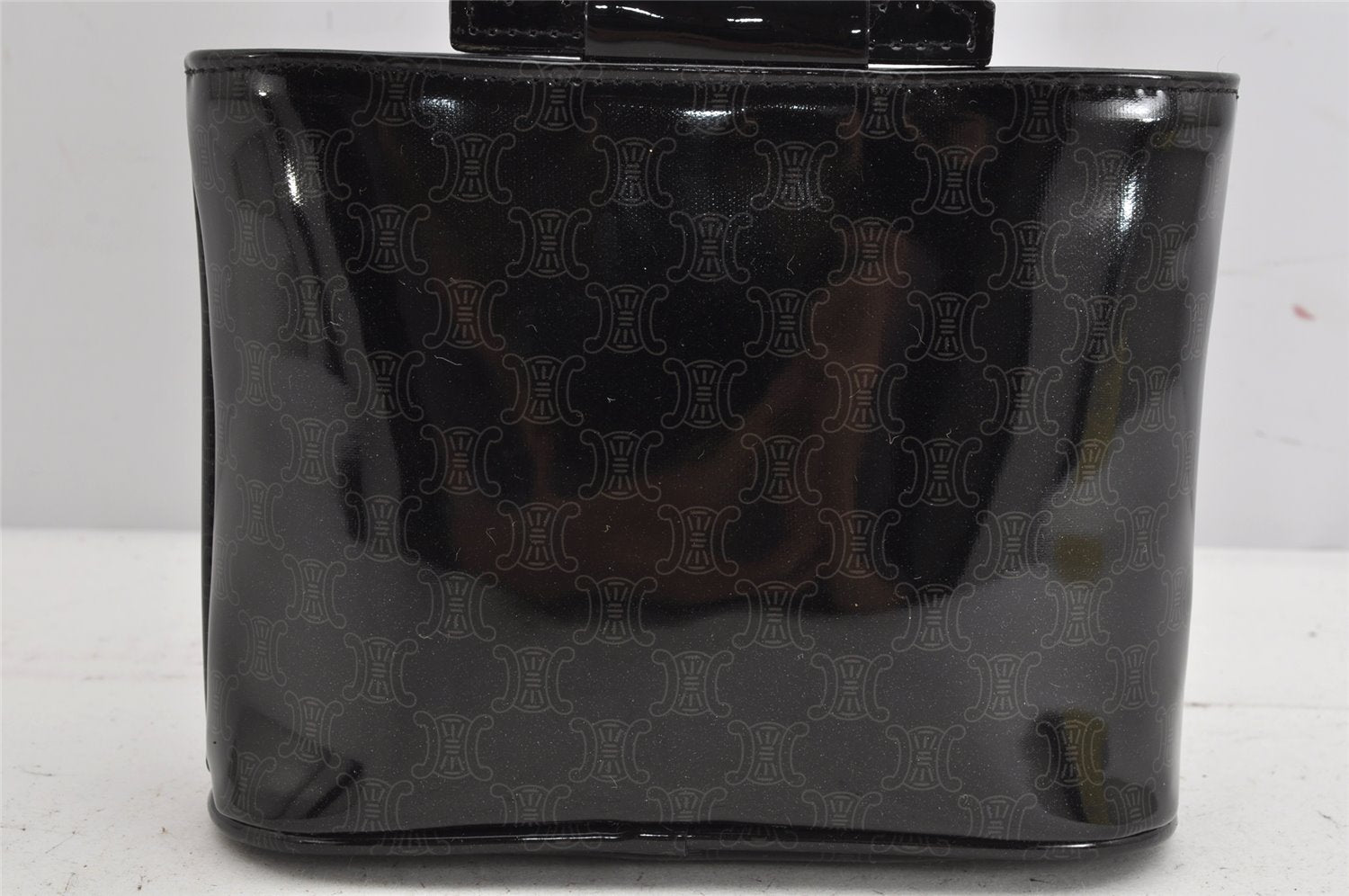 Authentic CELINE Macadam Blason Pattern Hand Pouch Purse Enamel Black Box 1171K