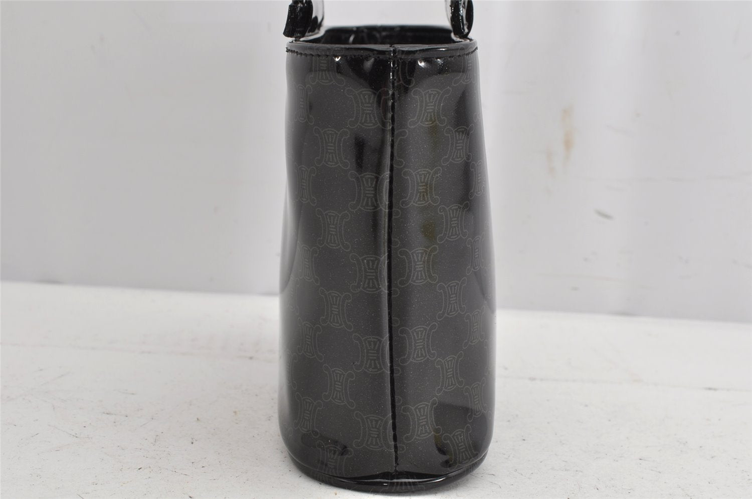 Authentic CELINE Macadam Blason Pattern Hand Pouch Purse Enamel Black Box 1171K