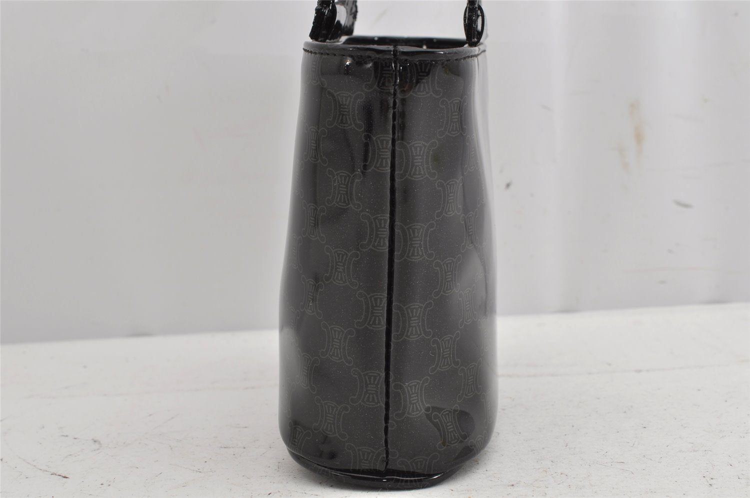 Authentic CELINE Macadam Blason Pattern Hand Pouch Purse Enamel Black Box 1171K