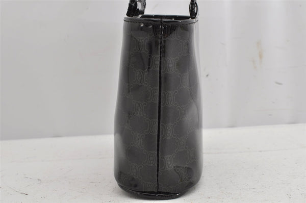 Authentic CELINE Macadam Blason Pattern Hand Pouch Purse Enamel Black Box 1171K
