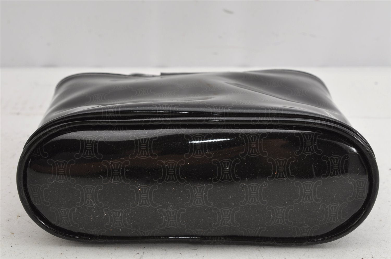 Authentic CELINE Macadam Blason Pattern Hand Pouch Purse Enamel Black Box 1171K