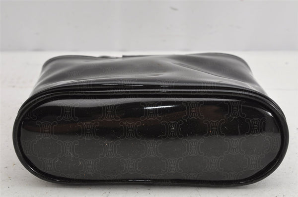 Authentic CELINE Macadam Blason Pattern Hand Pouch Purse Enamel Black Box 1171K