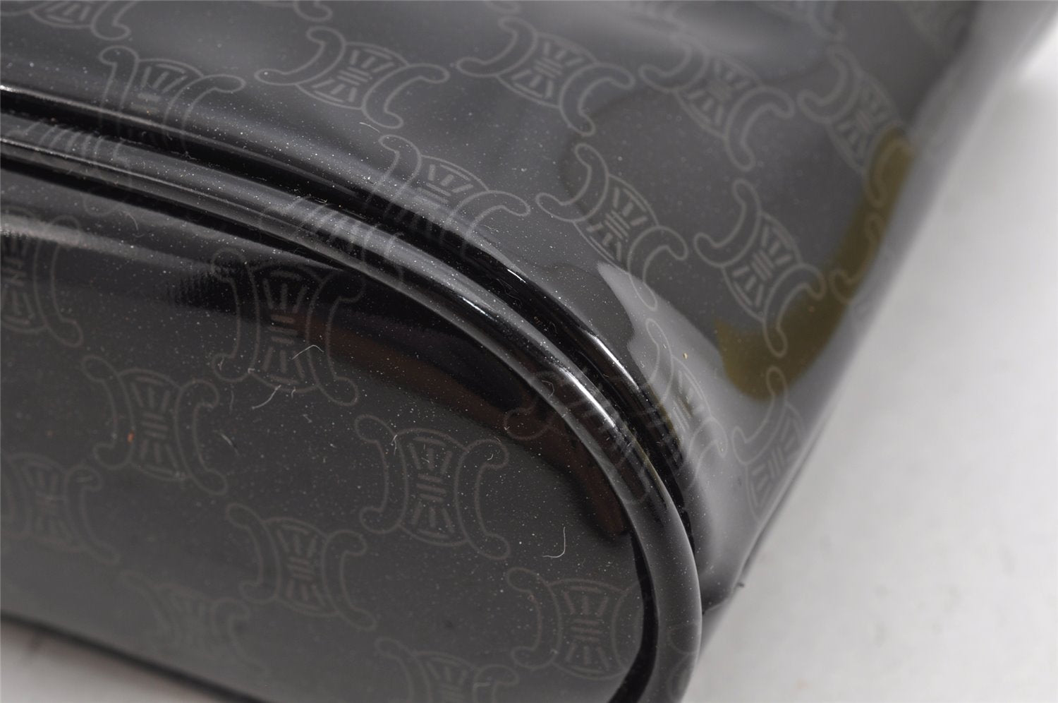 Authentic CELINE Macadam Blason Pattern Hand Pouch Purse Enamel Black Box 1171K
