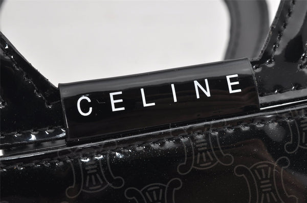 Authentic CELINE Macadam Blason Pattern Hand Pouch Purse Enamel Black Box 1171K
