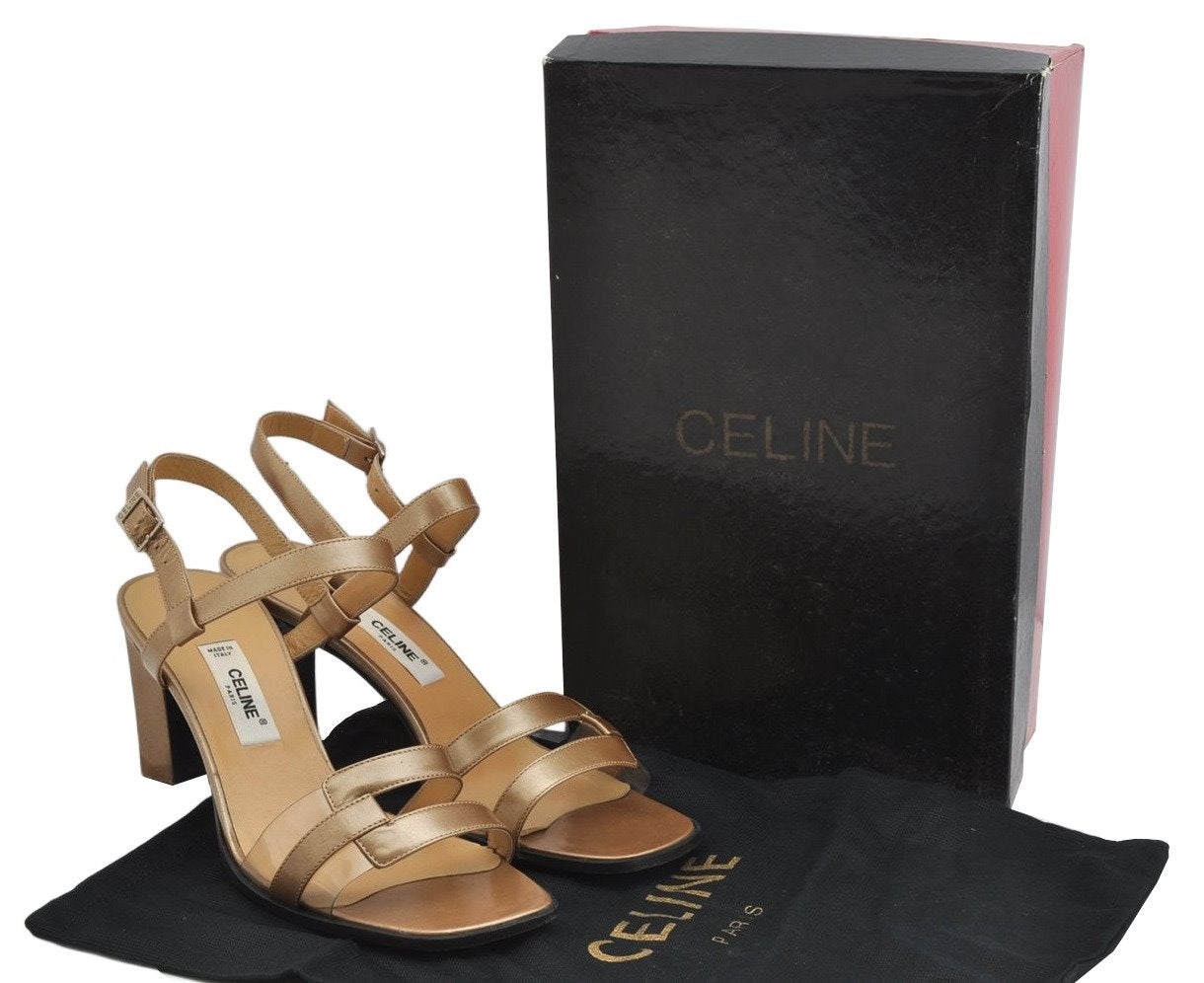 Authentic CELINE Vintage Ladies Sandals Leather US Size 7 Beige Box Junk 1172K