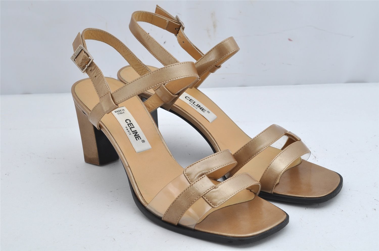 Authentic CELINE Vintage Ladies Sandals Leather US Size 7 Beige Box Junk 1172K