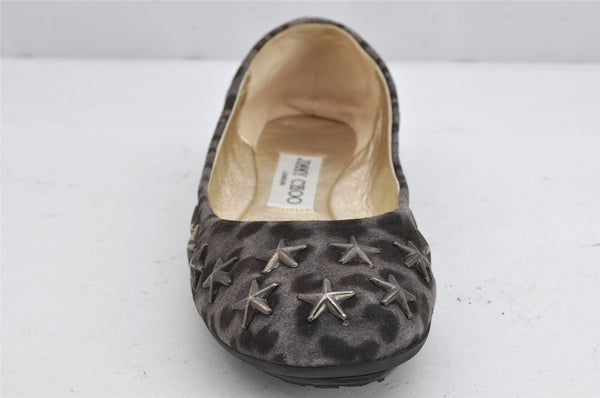 Auth JIMMY CHOO Star Studs Flat Pumps Suede Leather US Size 5 Gray Box 1173K