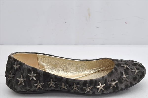 Auth JIMMY CHOO Star Studs Flat Pumps Suede Leather US Size 5 Gray Box 1173K