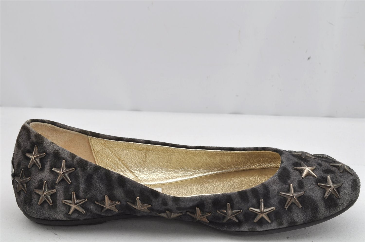 Auth JIMMY CHOO Star Studs Flat Pumps Suede Leather US Size 5 Gray Box 1173K