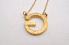 Authentic GIVENCHY Vintage G Motif Chain Pendant Necklace Gold Tone 1174I