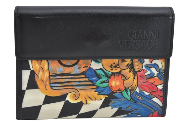 Authentic Gianni Versace Bifold Wallet Purse PVC Leather Black Multicolor 1174K