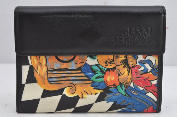 Authentic Gianni Versace Bifold Wallet Purse PVC Leather Black Multicolor 1174K