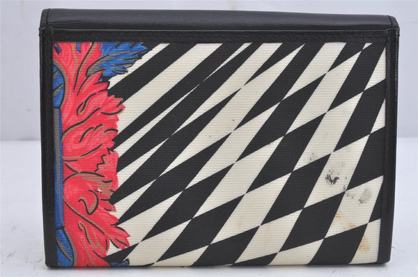 Authentic Gianni Versace Bifold Wallet Purse PVC Leather Black Multicolor 1174K