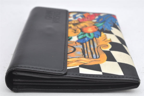Authentic Gianni Versace Bifold Wallet Purse PVC Leather Black Multicolor 1174K