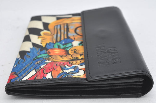 Authentic Gianni Versace Bifold Wallet Purse PVC Leather Black Multicolor 1174K