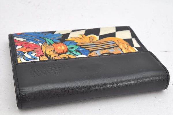 Authentic Gianni Versace Bifold Wallet Purse PVC Leather Black Multicolor 1174K