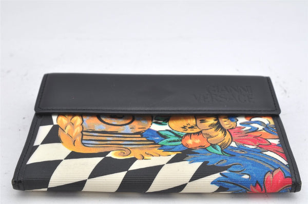 Authentic Gianni Versace Bifold Wallet Purse PVC Leather Black Multicolor 1174K