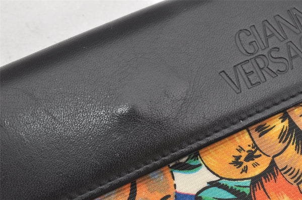 Authentic Gianni Versace Bifold Wallet Purse PVC Leather Black Multicolor 1174K