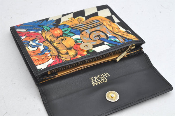 Authentic Gianni Versace Bifold Wallet Purse PVC Leather Black Multicolor 1174K
