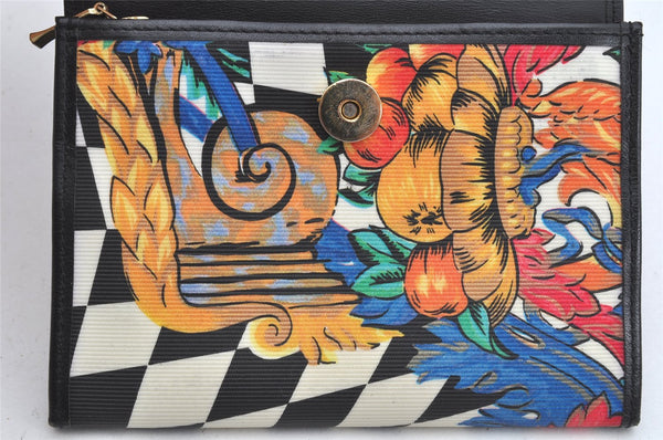 Authentic Gianni Versace Bifold Wallet Purse PVC Leather Black Multicolor 1174K
