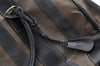 Authentic FENDI Pequin 2Way Hand Boston Bag PVC Leather Brown Black 1175I