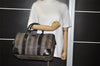 Authentic FENDI Pequin 2Way Hand Boston Bag PVC Leather Brown Black 1175I
