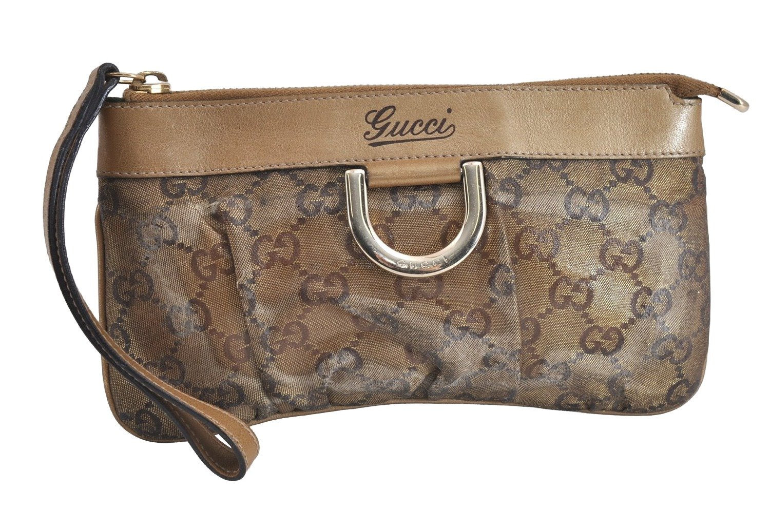 Authentic GUCCI GG Crystal Abbey Pouch Purse GG PVC Leather 203650 Brown 1178J