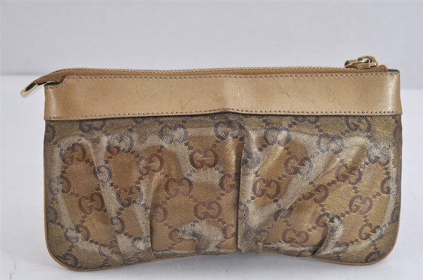 Authentic GUCCI GG Crystal Abbey Pouch Purse GG PVC Leather 203650 Brown 1178J