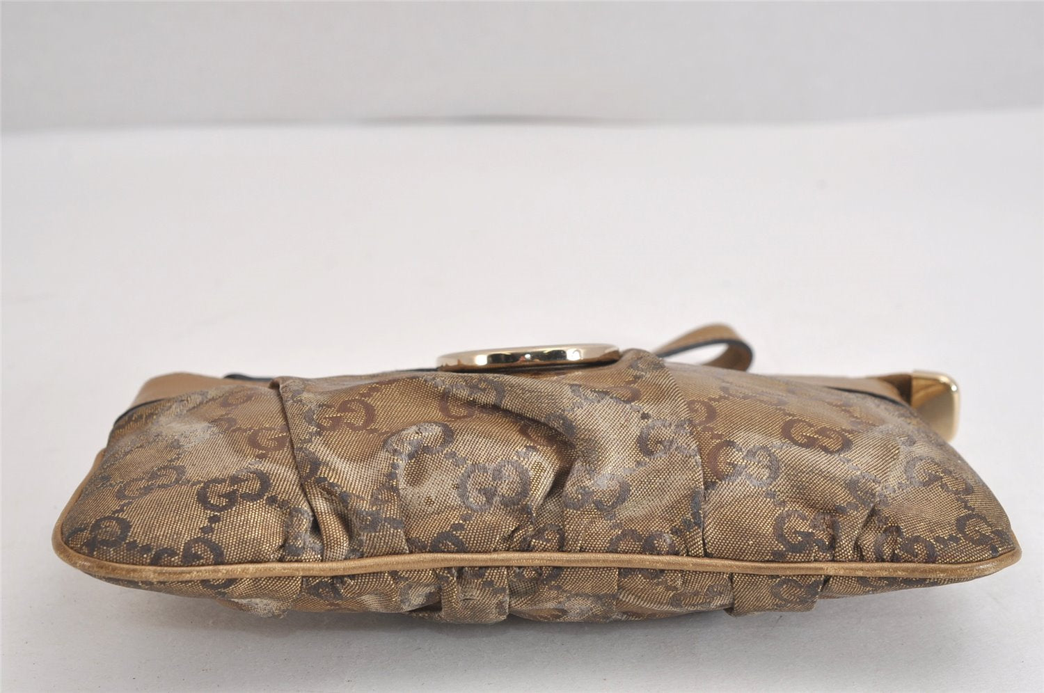 Authentic GUCCI GG Crystal Abbey Pouch Purse GG PVC Leather 203650 Brown 1178J