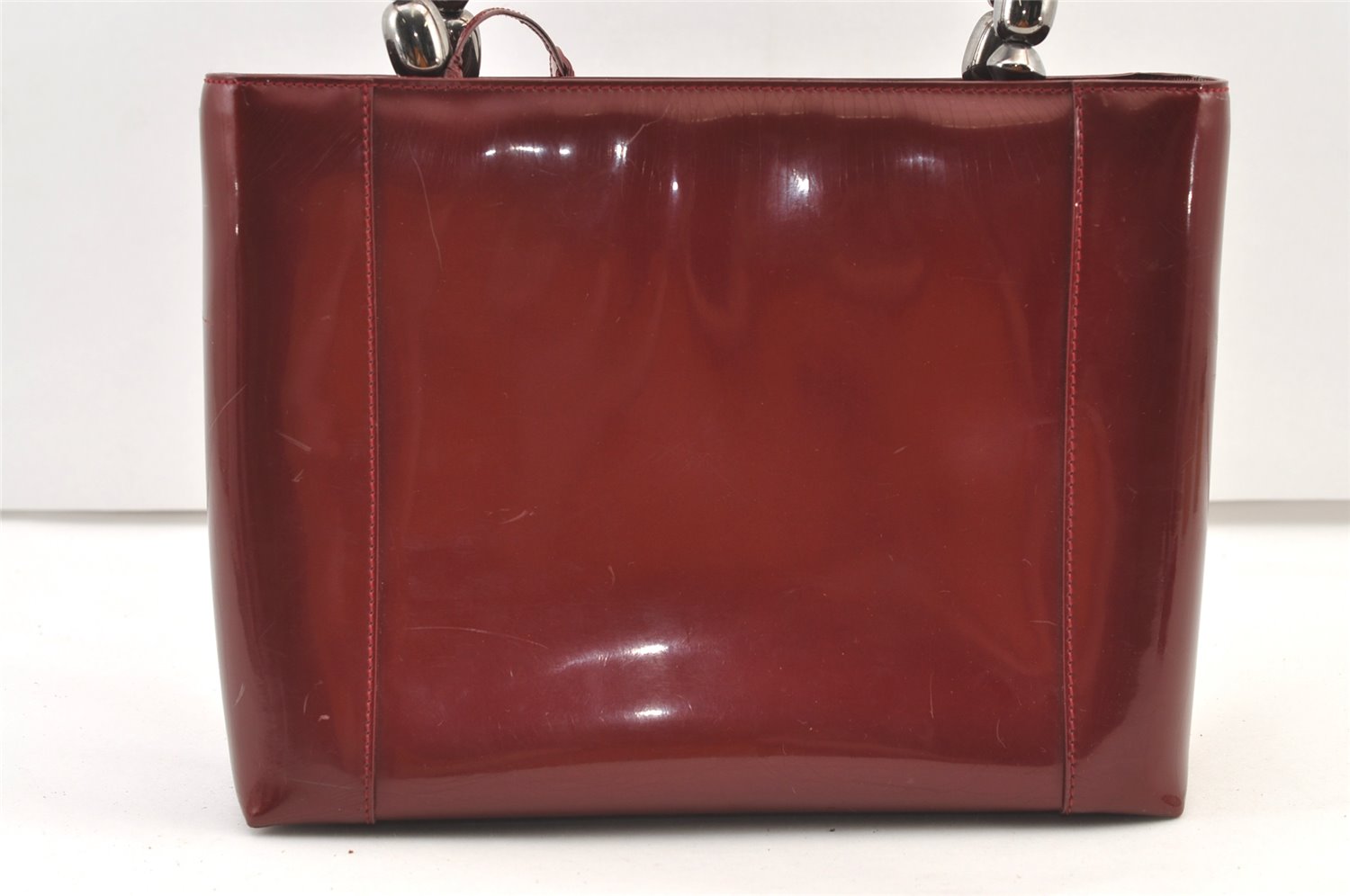 Authentic Christian Dior Maris Pearl 2Way Tote Bag Enamel Bordeaux 1180K