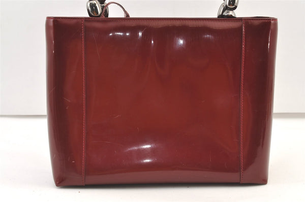 Authentic Christian Dior Maris Pearl 2Way Tote Bag Enamel Bordeaux 1180K