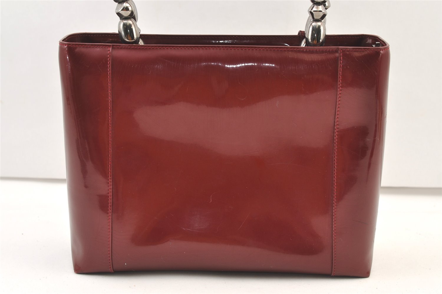 Authentic Christian Dior Maris Pearl 2Way Tote Bag Enamel Bordeaux 1180K
