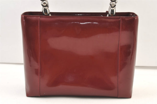 Authentic Christian Dior Maris Pearl 2Way Tote Bag Enamel Bordeaux 1180K