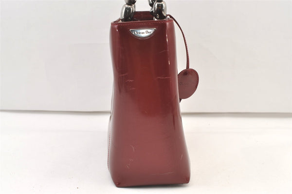Authentic Christian Dior Maris Pearl 2Way Tote Bag Enamel Bordeaux 1180K