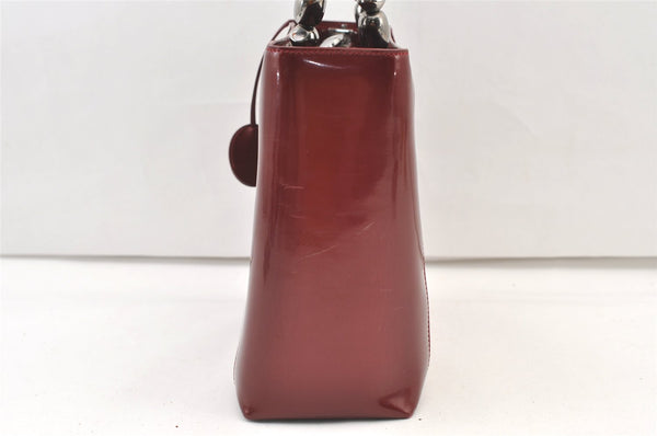 Authentic Christian Dior Maris Pearl 2Way Tote Bag Enamel Bordeaux 1180K