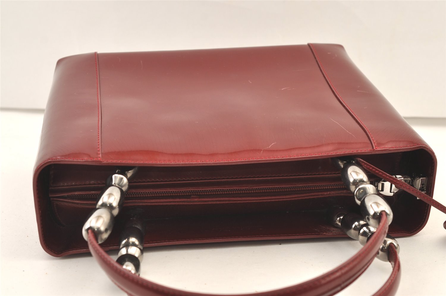 Authentic Christian Dior Maris Pearl 2Way Tote Bag Enamel Bordeaux 1180K