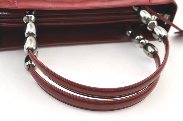 Authentic Christian Dior Maris Pearl 2Way Tote Bag Enamel Bordeaux 1180K