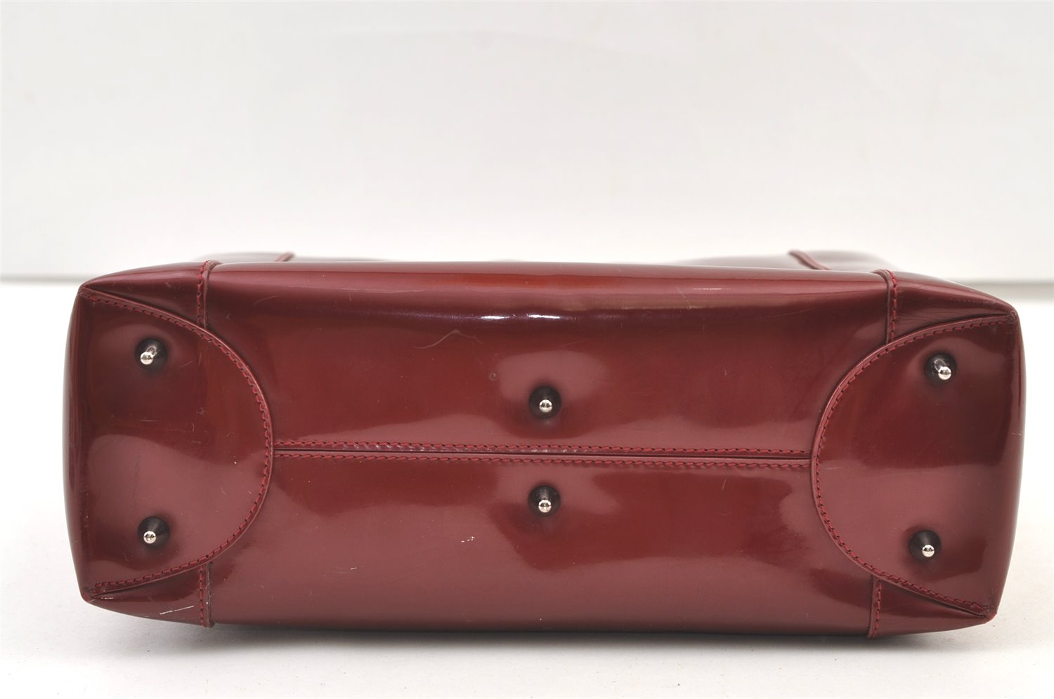 Authentic Christian Dior Maris Pearl 2Way Tote Bag Enamel Bordeaux 1180K