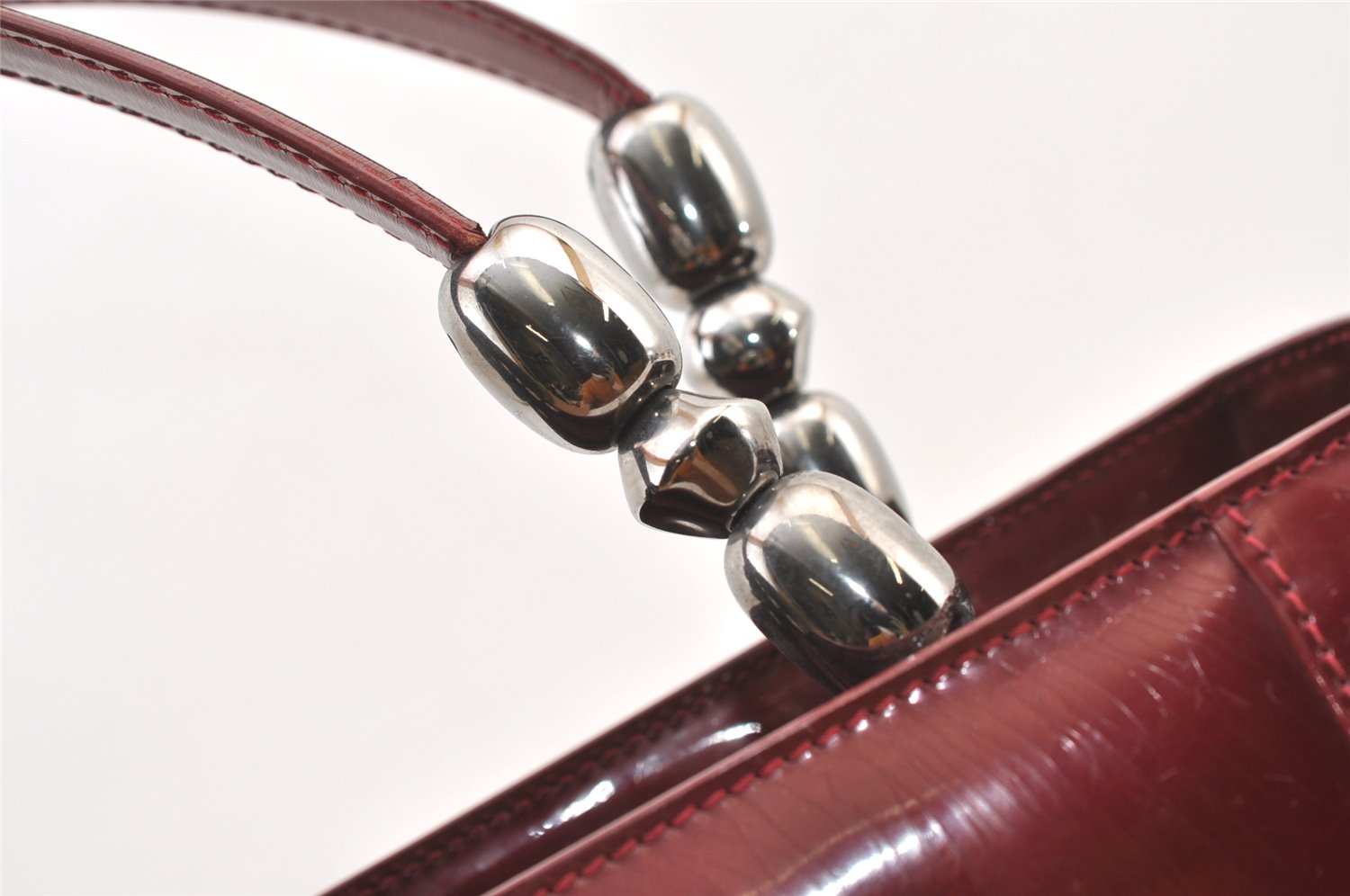 Authentic Christian Dior Maris Pearl 2Way Tote Bag Enamel Bordeaux 1180K
