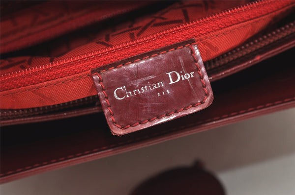 Authentic Christian Dior Maris Pearl 2Way Tote Bag Enamel Bordeaux 1180K
