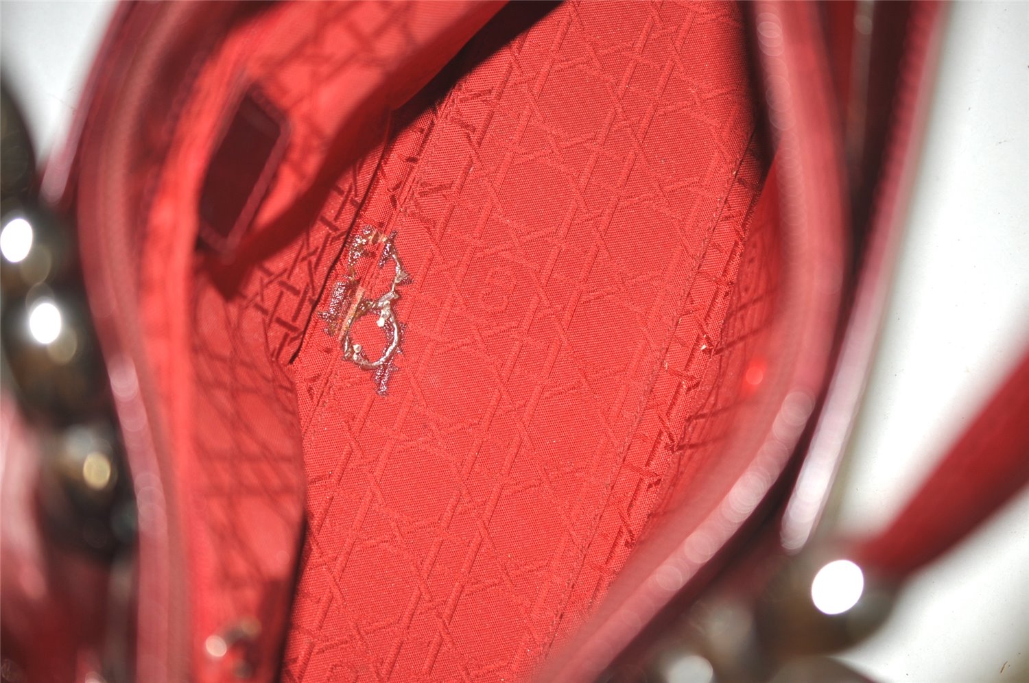 Authentic Christian Dior Maris Pearl 2Way Tote Bag Enamel Bordeaux 1180K
