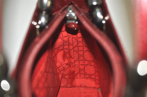 Authentic Christian Dior Maris Pearl 2Way Tote Bag Enamel Bordeaux 1180K