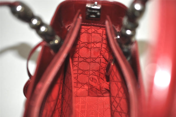 Authentic Christian Dior Maris Pearl 2Way Tote Bag Enamel Bordeaux 1180K