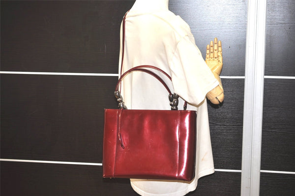 Authentic Christian Dior Maris Pearl 2Way Tote Bag Enamel Bordeaux 1180K